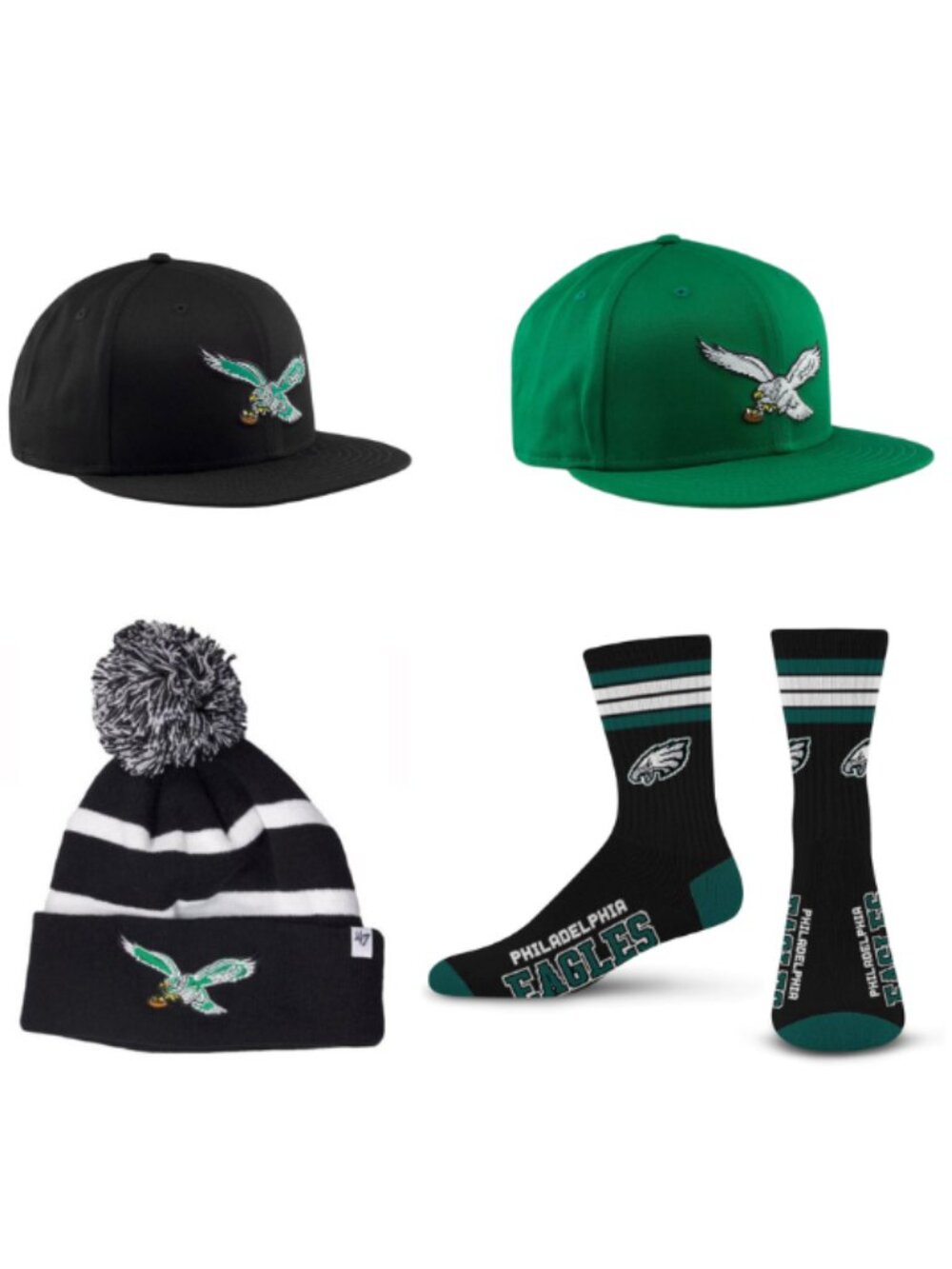 47 Brand Philadelphia Eagles Bundle Kelly Green Hat Beanie Socks